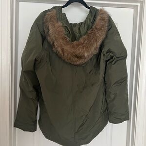Old Navy Olive Green Parka with Faux Fur Trim